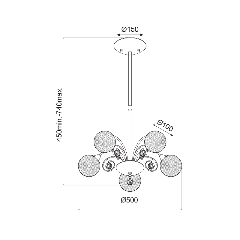 Κρεμαστο Φωτιστικο 5Xg9 Κρυσταλλινεσ Μπαλεσ Skylar - Image 2