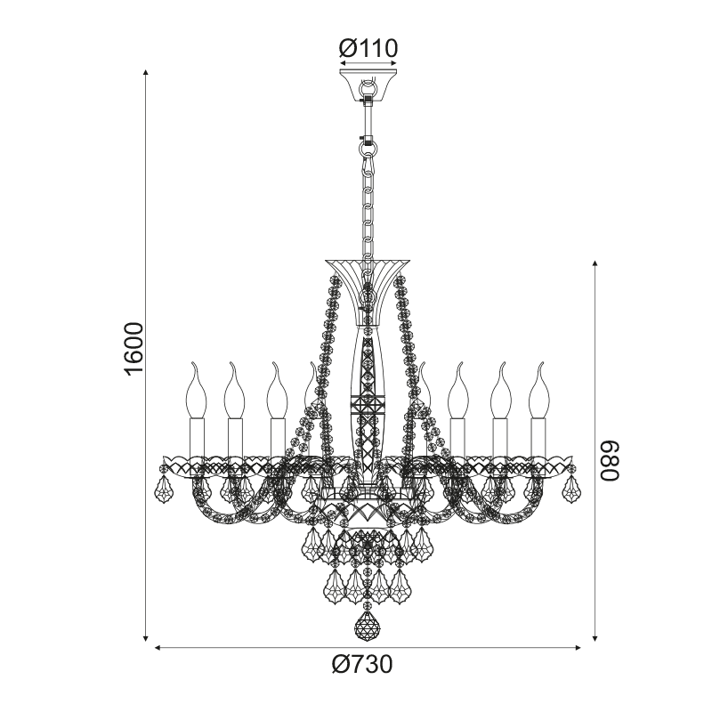 Netto Κρεμαστο Φ/Σ 8Χε14 Διαφανο Κρυσταλλο+Χρυσο Μεταλλ Φ73Χη160Cm Lilium - Image 2