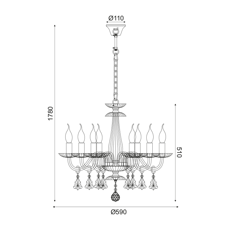 Netto Κρεμ Φ/Σ 8Χε14 Σαμπανιζε Κρυσταλλο+Χρυσο Μεταλλο Φ59Χη178Cm Lompelia - Image 2