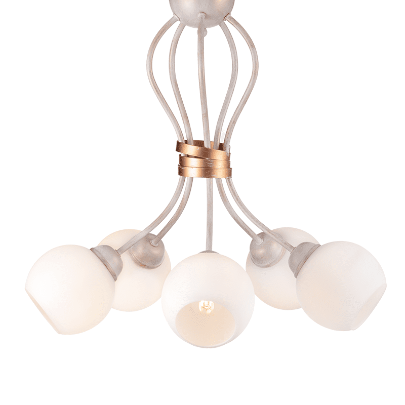 Οροφησ 5Χε27 Μεταλ Πατινα Λευκο Χρυσο+Οπαλ Γυαλι Φ48,5Χη53Cm Foyer