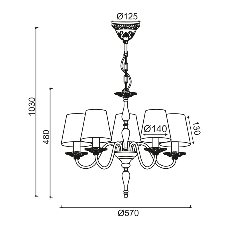 Κρεμαστο 5Χε14 Μεταλ Πατινα Λευκο/Μαυρο+Αμπαζουρ Φ57Χη103Cm Karpathia - Image 2