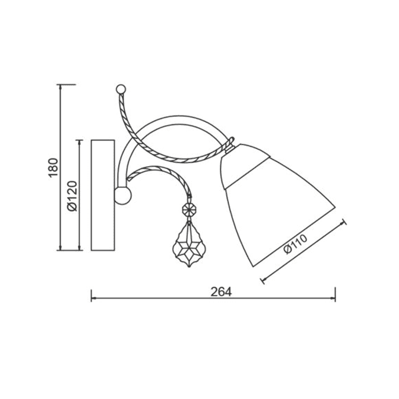 Επιτοιχ 1Χε14 Μεταλ Πατιν Χρυσ+Λευκ Γυαλ+Κρυστ12Χ18,5Χ26,4Cm Quince - Image 2