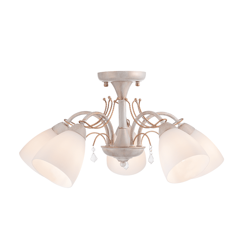 Οροφησ 5Χε14 Μεταλ Πατινα Χρυσο+Λευκο Γυαλ+Κρυσταλ Φ54Χη27Cm Quince