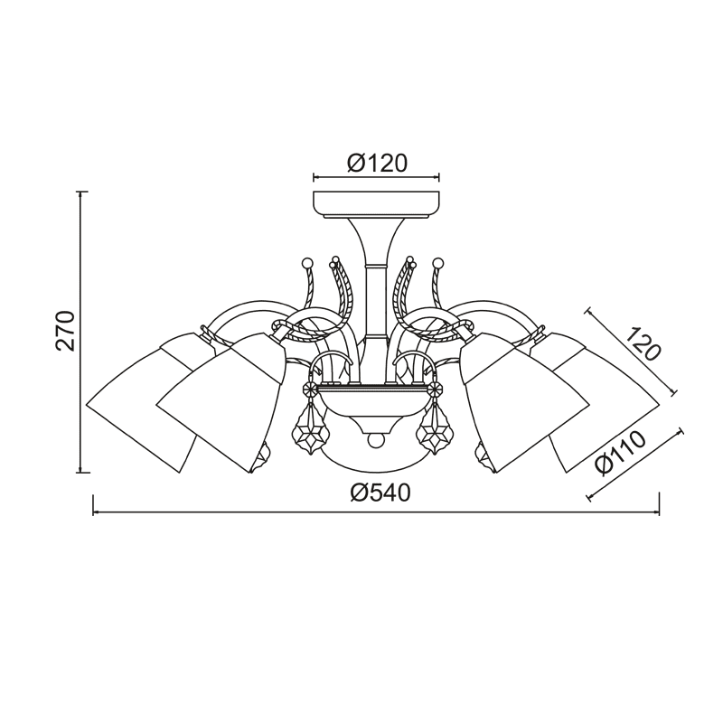 Οροφησ 5Χε14 Μεταλ Πατινα Χρυσο+Λευκο Γυαλ+Κρυσταλ Φ54Χη27Cm Quince - Image 2