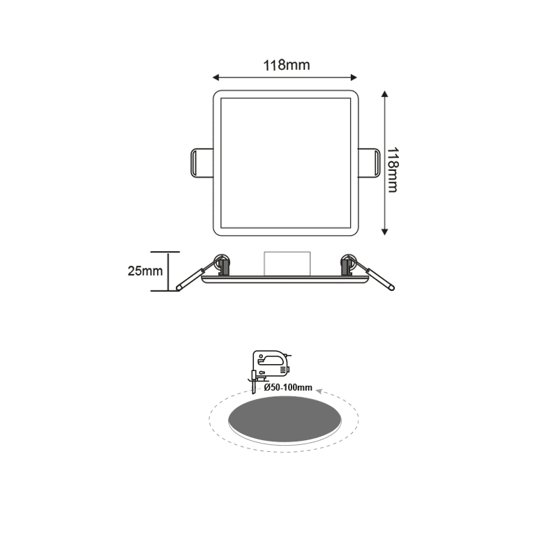 Flexible W Square Led Slim Panel 9W 6000K 720Lm 230V Φ50-100 120° Ra80 - Image 3
