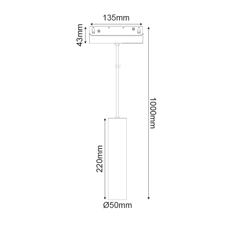 Ασπρο Ματ Μαγνητικο Κρεμαστο Φωτιστικο 48V Dc 9W 4000K 1030Lm 36° Osram Ra90 Φ50*220Mm - Image 2