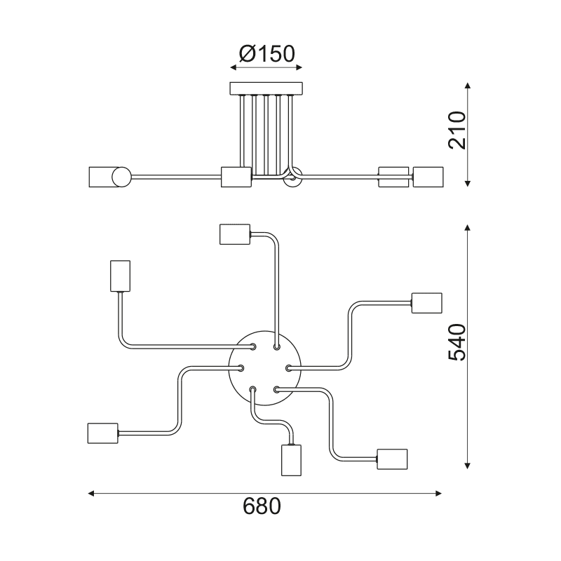 Φ/Σ Οροφησ 6Xe27 Μεταλλικο Μαυρο Ματ 73X50Xh21Cm Cobra - Image 2