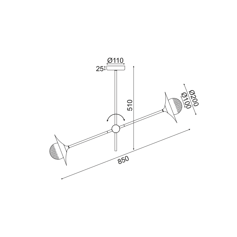 Netto Οροφησ Φ/Σ 2Χg9 Ορειχαλκο/Μαυρο Μετ/Κο + Γυαλι 85X20Χη51Cm Layla - Image 2