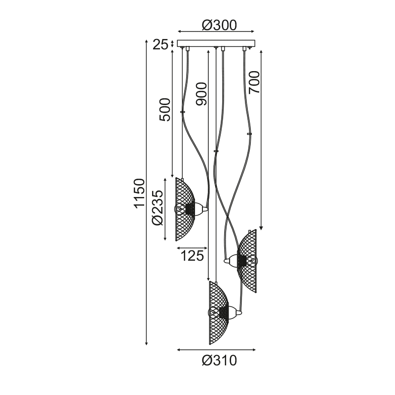 Netto Κρεμαστο Φ/Σ 3Χε27 Μαυρο Μεταλλικο D31Χη115Cm Kobe - Image 2