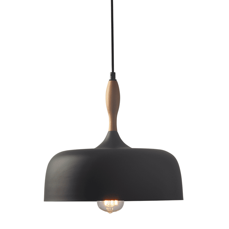 Καμπανα Μεταλλικη Μαυρη Με Ξυλο 1 Χ Ε27 Φ32Cm Cuba