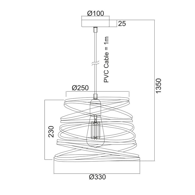 Μεταλλικο Φ/Σ 1Xe27 Μαυρο Ματ Σπιραλ Φ25Cm Jazz - Image 2