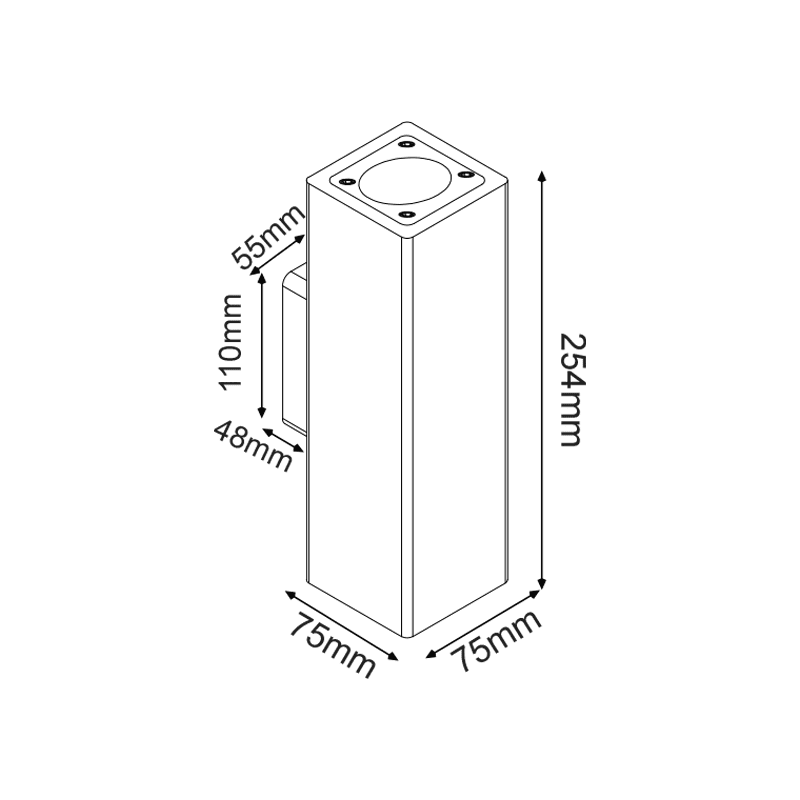 Τετραγωνο Επιτοιχο Φωτιστικο Up-Down Ip65 2Xgu10 Μαυρο Τσιμεντο - Image 2