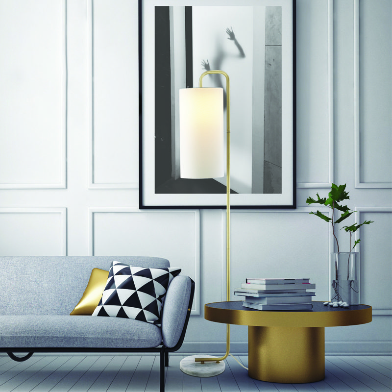 Επιδαπεδιο Φ/Σ 1Xe27 Osaka Χρυσο Μετ/Κο+Λευκο Αμπαζουρ-Μαρμαρο Ip20 26,5X23Xh160Cm - Image 2