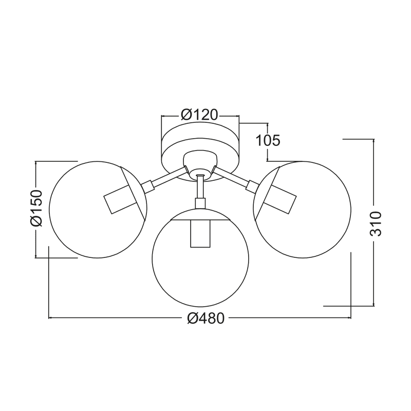 Οροφησ Φ/Σ 3Χε14 Μεταλλικο Μαυρο+Φιμε Γυαλι Bombay - Image 2