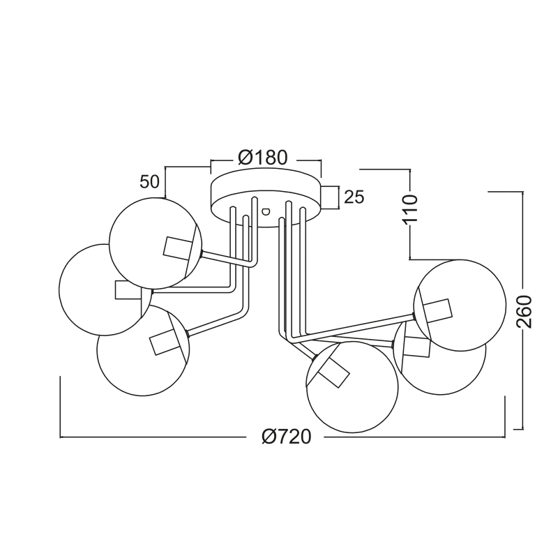 Οροφησ Φ/Σ 6Χε14 Μεταλλικο Μαυρο+Φιμε Γυαλι Bombay - Image 2