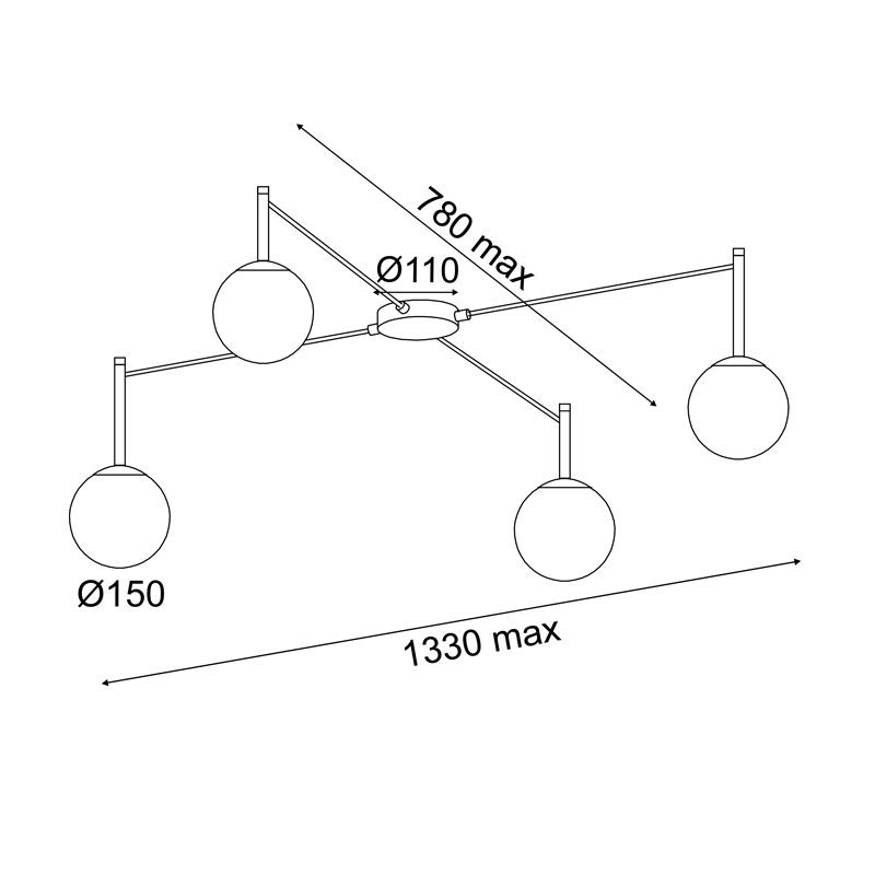 Οροφησ Φ/Σ 4Xε14 Tiramolla Μαυρο Μετ/Κο +Λευκο Γυαλι 150Χ75Χ32Cm - Image 3