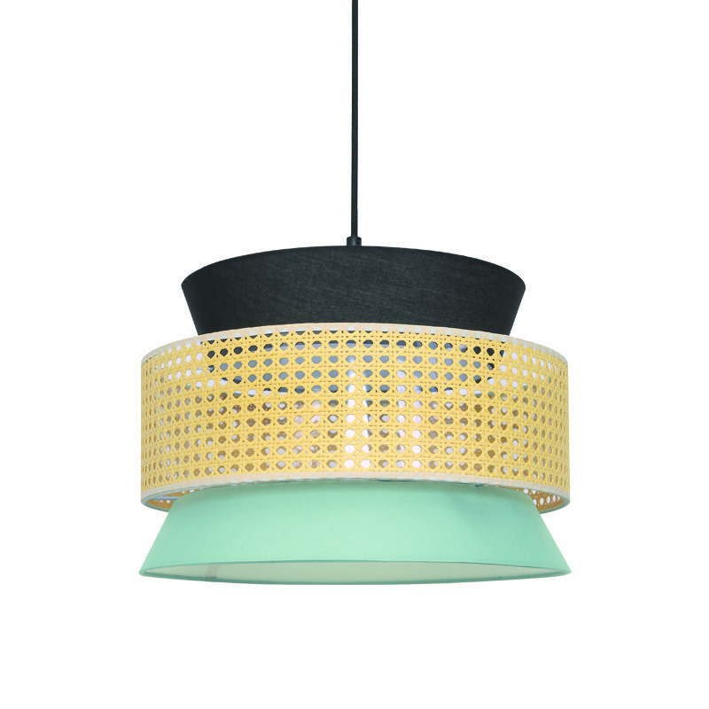 Κρεμαστο Φ/Σ 1Χε27 Nisyros Μαυρο-Βεραμαν Υφασμα+Ψαθα Ραταν D40Xh150Cm