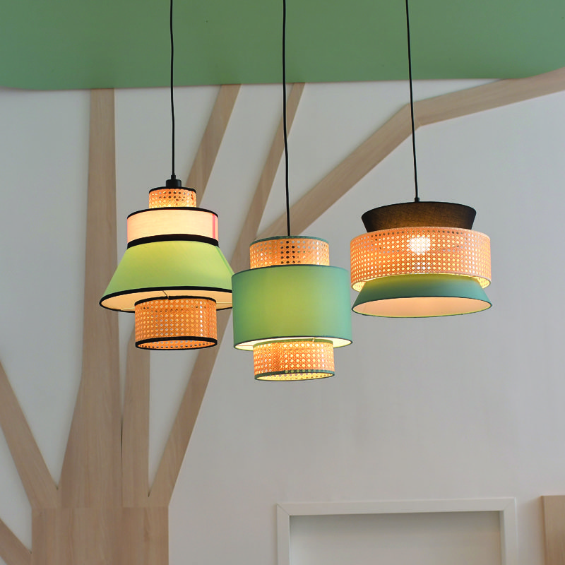 Κρεμαστο Φ/Σ 1Χε27 Japan Ροζ-Μεντα Υφασμα+Ψαθα Ραταν D42Xh190Cm - Image 2