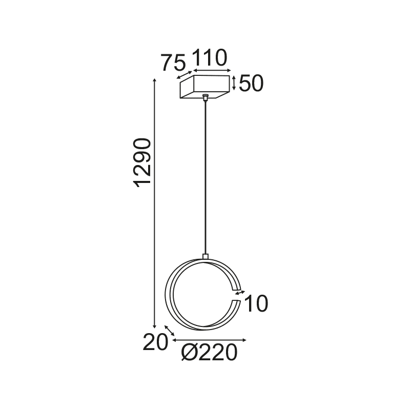 Netto Κρεμαστο Φ/Σ Led 8W 3000K 750Lm Λευκο Μεταλλικο 22X11Xh129Cm Euclid3 - Image 2