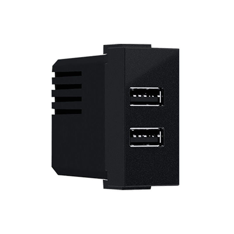 Modys Πριζα Τροφοδοσιασ Usb 1 Στ. 2Xusb Μαυρη Ματ 5Vdc 2X1.2A Ip20