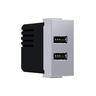 Modys Πριζα Τροφοδοσιασ Usb 1 Στ. 2Xusb Ασημι 5Vdc 2X1.2A Ip20