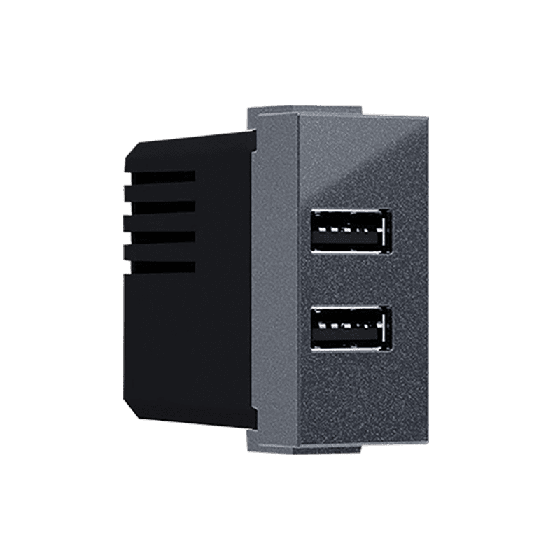 Modys Πριζα Τροφοδοσιασ Usb 1 Στ. 2Xusb Ανθρακι 5Vdc 2X1.2A Ip20