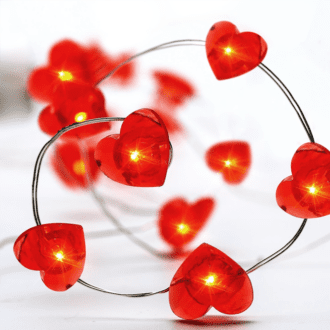 "Red Heart", 20 Led  Λαμπ. Χαλκου, Κοκκινο,  Ασημι. Καλ. & Μπατ. 2Xaa, Ip20, 2M+10Cm, 1.2W