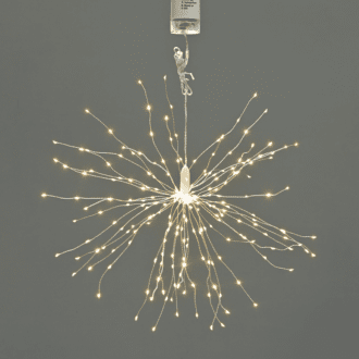 150 Led “Πυροτεχνημα” Θερμο Λευκ Ασημι Καλωδ Χαλκου & Μπαταρ 4Xaa+Τηλεκντρολ Ip44 3Ledx50 Σειρ+80Cm