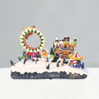 Led Rgb Διακ/Κο Χωριο Πολυχρωμο+Κινηση Τροχοσ, Καρουζελ&Πατιναζμουσικη 4.5V(Ανταπ)48X29X29Cm