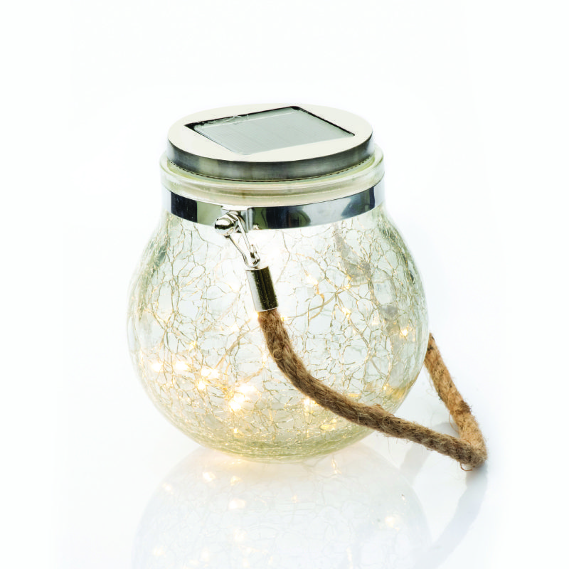 30 Ww Solar Leds, Γυαλ. Βαζο. Λαμπ. Σειρα, Μπατ., Φβ Πανελ, Ασημι Καλ. Χαλκου, Ip44, Φ12.5Xh14.5Cm