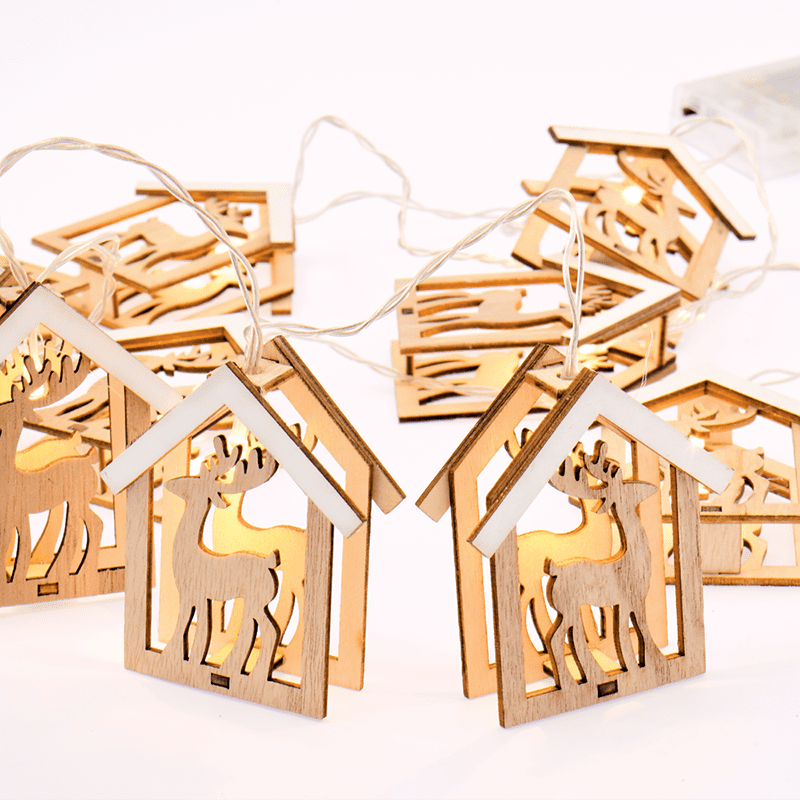 "Wooden House Reindeer Head", 10 Led Λαμπ. Σειρα Μπατ.(3Xaa), Ww,Ip20, 135+30Cm, Διαφ. Καλ. Τροφ.
