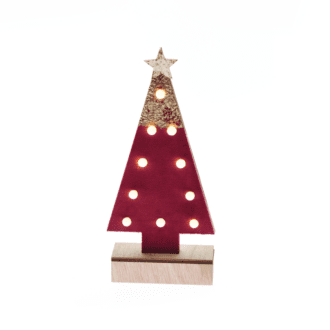 "Wooden Red Tree Gold Glitter Star", 10 Mini Led Λαμπ. Μπατ. (2Xaa) Ww Ip20 12.5X4.5X27Cm