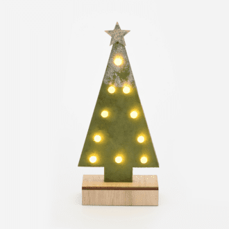 "Wooden Green Tree Gold Glitter Star", 10 Mini Led Λαμπ. Μπατ. (2Xaa), Ww,Ip20, 12.5X4.5X27Cm