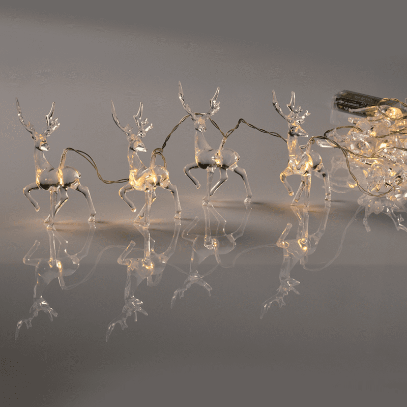 "Acrylic Plastic Reindeer", 10 Led Λαμπ. Σειρα Μπατ. (3Xaa), Ww,Ip20, 135+30Cm, Διαφ. Καλ. Τροφ.