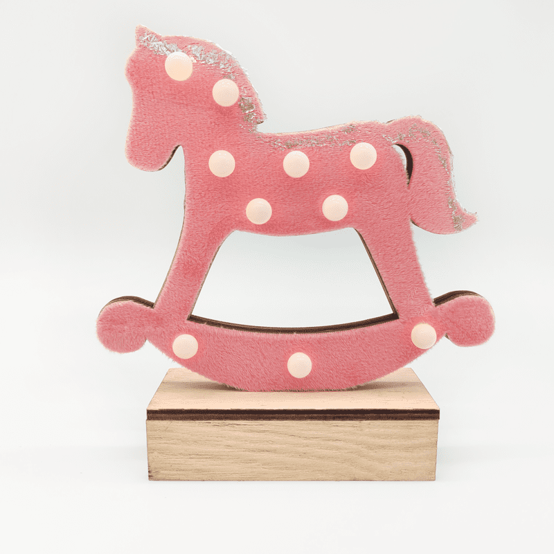 "Wooden Pink Horse", 10 Mini Led Λαμπ. Μπατ. (2Xaa), Ww,Ip20, 17X4.5X16Cm