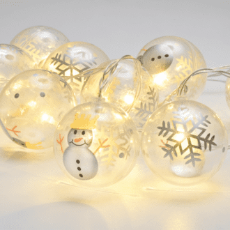 "Plastic Ball Snowman", 10 Led Λαμπακια Σειρα Μπαταρ (3Xaa), Ww, Ip20, 135+30Cm, Διαφ. Καλ. Τροφ.