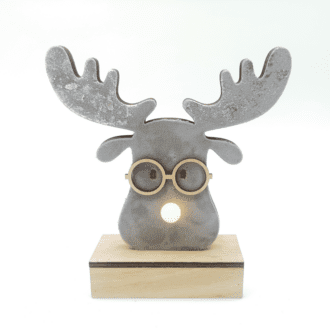 "Wooden Grey Reindeer Head", 1 Mini Led Λαμπ. Μπατ. (2Xaa), Ww,Ip20, 18X4.5X16Cm