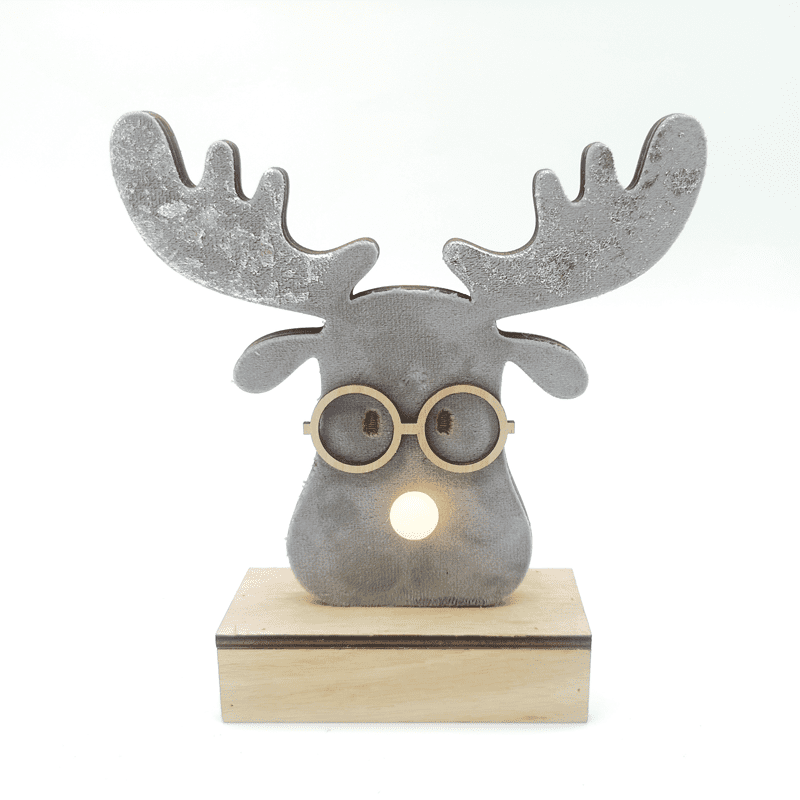 "Wooden Grey Reindeer Head", 1 Mini Led Λαμπ. Μπατ. (2Xaa), Ww,Ip20, 18X4.5X16Cm