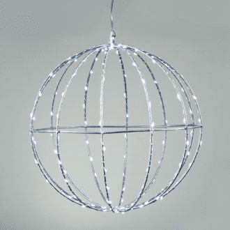 "D30Cm Silver Ball" 144 Μινι Led Λαμ, Cw, Ασημι Καλωδ. Χαλκου,Ανταπτ.(4.5Vdc),Ip44, 3M Διαφ Καλ