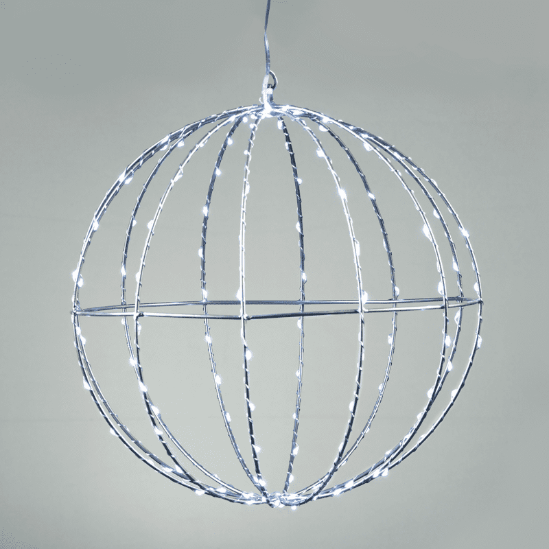 "D40Cm Silver Ball" 240 Μινι Led Λαμ, Cw, Ασημι Καλωδ. Χαλκου,Ανταπτ.(4.5Vdc),Ip44, 3M Διαφ Καλ