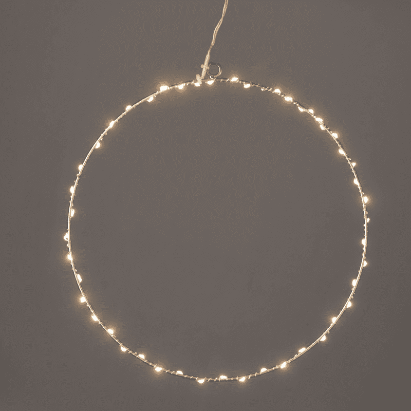 "D40Cm Silver Round" 55 Μινι Led Λαμ, Ww, Ασημι Καλωδ. Χαλκου,Ανταπτ.(3Vdc),Ip44, 3M Διαφ Καλ
