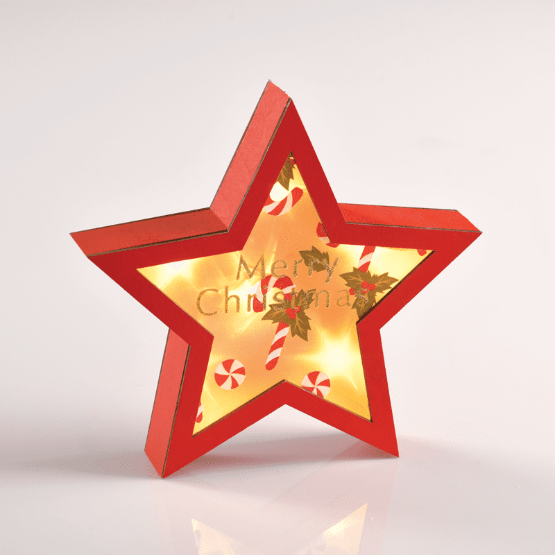 "Wooden Red Star" 6 Mini Led Λαμπ. Μπατ. (2Xaaa), Ww,Ip20, 23X5X22Cm