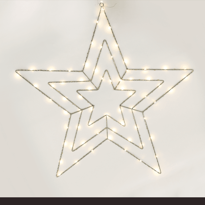 "Three Stars"70 Μινι Led Λαμπ, Ww, Ασημι Καλωδ Χαλκο, Ανταπτ(3.5Vdc),Ip44 65.5X65.5Cm&3Mδιαφ.καλ.