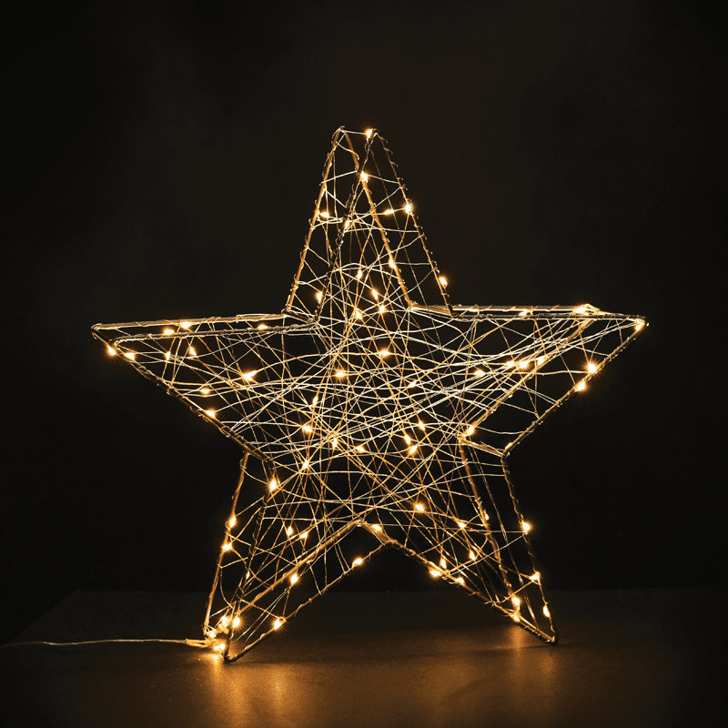 "3D Copper Wire Metal Motifs" Αστερι 80 Μini Led Λαμπακ Με Καλωδχαλκου & Ανταπτρορα(3V Dc)Θερμο