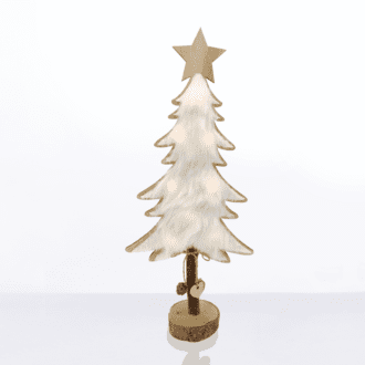 "Wooden Tree White Fur" 8 Mini Led Λαμπ. Μπατ. (2Xaaa), Ww,Ip20, 17.5X7X35Cm