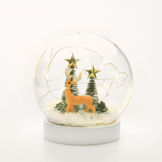 "Glass Snow Ball Deer", 10 Mini Ww Led Λαμπ. Μπατ. (2Xaaa) Ip20 Φ12Cm
