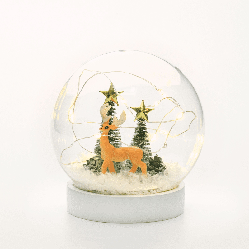 "Glass Snow Ball Deer", 10 Mini Ww Led Λαμπ. Μπατ. (2Xaaa) Ip20 Φ12Cm