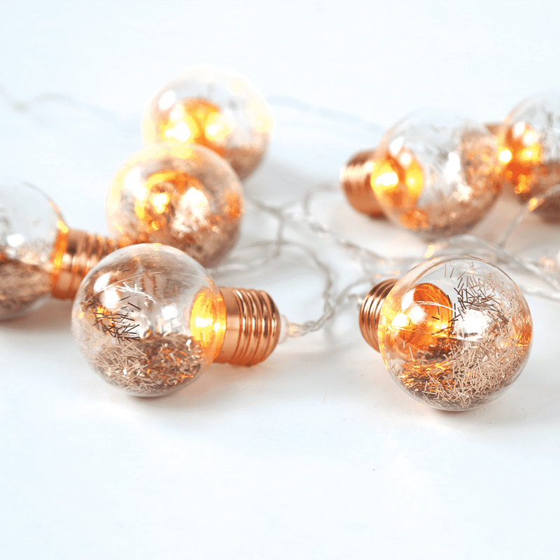 "Glass Copper Led Bulb" 10 Led Λαμπ. Σειρα Μπατ. (2Xaa), Ww,Ip20, 135+30Cm, Διαφ Καλ Τροφ.