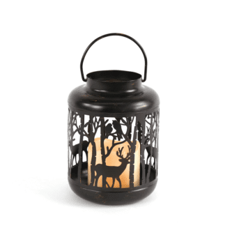 "Metal Black Reindeer Lantern" Λευκο Κερι, 1 Led Λαμπ. Μπατ. (3Xaaa), Ww,Ip44, Φ12Χ18Cm