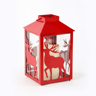 "Metal Red Reindeer Lantern" Λευκο Κερι, 1 Led Λαμπ. Μπατ. (3Xaaa), Ww,Ip44, Φ13Χ21Cm